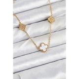 316L Çelik Zincir Gold Renk Beyaz ve Zirkon Taşlı Yonca Kadın Kolye - TJ-BKO10590