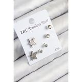 316L Çelik Zirkon Taşlı Deniz Yıldızı Model Gümüş Renk Kadın Set Küpe