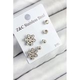 316L Çelik Zirkon Taşlı Kar Tanesi Model Gümüş Renk Kadın Set Küpe - Tj-Bkp11121