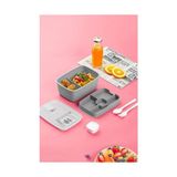 3194 Vakumlu Kendinden Kaşık Çatallı Sosluklu Bölmeli Beslenme Çantası- 2 Katlı Lunch Box-Sefer Tası - standart