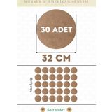 32 cm Çap 30 Adet Supla Amerikan Servis Runner MDF Duralit Magnet Altı Ahşap 3 mm (2,7 mm) Kalınlık