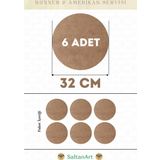 32 cm Çap 6 Adet Supla Amerikan Servis Runner MDF Duralit Magnet Altı Ahşap 3 mm (2,7 mm) Kalınlık