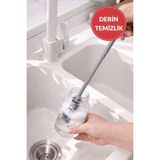 32 cm Uzun Silikon Biberon Fırçası | Dar Ağız Şişe Kavanoz Yağ Şişesi Temizleme Fırçası - Gri