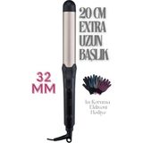 32 mm Seramik Kaplama Xl Saç Maşası (Ayarlanabilir Isı , 1 Adet Hediye Eldiven , 20 cm Ekstra Uzun Başlık)