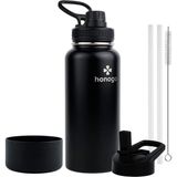 32 Oz Toz Boya Çift Duvar Vakum Yalıtımlı Spor Su Şişesi, 18/8 Paslanmaz Çelik Geniş Ağızlı Termos Şişesi, Hasır Kapaklı ve Emzikli Kapaklı, Sızdırmaz, Tersiz, Bpa Içermez (Siyah, 32 Oz) - 12 V / Altın
