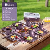 32 Parça 6 Kişilik Taşınabilir Piknik Seti - Saklama Kutulu Mor - Standart