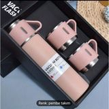 321 Çelik Termos 500ML 8139 3'lü Set-3 Fincan Pembe - Açık Pembe - 500 ml