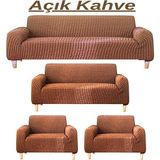 3+2+1+1 Bürümcük Eteksiz, Lastikli, Esnek, Yıkanabilir Koltuk, Kanepe, Çekyat Takımı Örtüsü/kılıfı - Açık Kahverengi - 180 x 230 cm