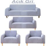 3+2+1+1 Bürümcük Eteksiz, Lastikli, Esnek, Yıkanabilir Koltuk, Kanepe, Çekyat Takımı Örtüsü/kılıfı - Gri - 180 x 230 cm