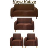 3+2+1+1 Bürümcük Eteksiz, Lastikli, Esnek, Yıkanabilir Koltuk, Kanepe, Çekyat Takımı Örtüsü/kılıfı - Koyu Kahve - 180 x 230 cm
