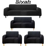 3+2+1+1 Bürümcük Eteksiz, Lastikli, Esnek, Yıkanabilir Koltuk, Kanepe, Çekyat Takımı Örtüsü/kılıfı - Siyah - 180 x 230 cm