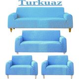 3+2+1+1 Bürümcük Eteksiz, Lastikli, Esnek, Yıkanabilir Koltuk, Kanepe, Çekyat Takımı Örtüsü/kılıfı - Turkuaz - 180 x 230 cm