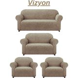 3+2+1+1 Dokuma Jakar Koltuk Takımı Örtüsü. Lastikli, Esnek, Yıkanabilir Koltuk, Kanepe,çekyat Kılıfı - 180 x 230 cm - Vizon
