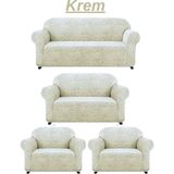 3+2+1+1dokuma Jakar Koltuk Örtüsü. Lastikli, Esnek, Yıkanabilir Koltuk, Kanepe, Çekyat Örtüsü/kılıfı - 180 x 230 cm - Krem