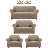 3+2+1+1dokuma Jakar Koltuk Örtüsü. Lastikli, Esnek, Yıkanabilir Koltuk, Kanepe, Çekyat Örtüsü/kılıfı - 180 x 230 cm - Vizon