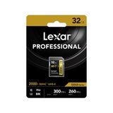 32GB Lexar Professional 2000x SDHC UHS-II cards, up to 300MB/s read 260MB/s write C10 V90 U3