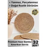 32li Premium Yuvarlak Hasır Bambu Amerikan Servis Örme Supla Sofra Yemek Masası Yanmaz Tabak Altlığı