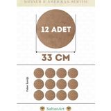33 cm Çap 12 Adet Supla Amerikan Servis Runner MDF Duralit Magnet Altı Ahşap 3 mm (2,7 mm) Kalınlık
