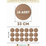 33 cm Çap 18 Adet Supla Amerikan Servis Runner MDF Duralit Magnet Altı Ahşap 3 mm (2,7 mm) Kalınlık