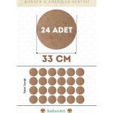 33 cm Çap 24 Adet Supla Amerikan Servis Runner MDF Duralit Magnet Altı Ahşap 3 mm (2,7 mm) Kalınlık