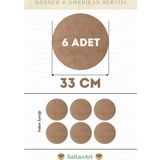 33 cm Çap 6 Adet Supla Amerikan Servis Runner MDF Duralit Magnet Altı Ahşap 3 mm (2,7 mm) Kalınlık