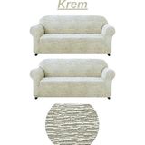 3+3 Dokuma Jakar Koltuk Örtüsü. Lastikli, Esnek, Yıkanabilir Koltuk, Kanepe, Çekyat Örtüsü/kılıfı. - 180 x 230 cm - Krem