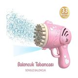 33 Kanal Işıklı Pilli Baloncuk Makinesi Köpük Tabancası Bubble Gun Machine - Pembe