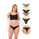 330 Kadın Dikişsiz Lazer Brazilian 6'lı Külot Paketi, V3- Siyah x2, Ten x2, Leopar x2, L-XL