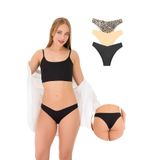 330 Kadın Dikişsiz Lazer Brazilian Külot Paketi, V3- Siyah, Ten, Leopar, L-XL