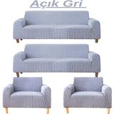 3+3+1+1 Bürümcük Eteksiz, Lastikli, Esnek, Yıkanabilir Koltuk, Kanepe, Çekyat Takımı Örtüsü/kılıfı - Gri - 180 x 230 cm