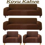 3+3+1+1 Bürümcük Eteksiz, Lastikli, Esnek, Yıkanabilir Koltuk, Kanepe, Çekyat Takımı Örtüsü/kılıfı - Koyu Kahve - 180 x 230 cm