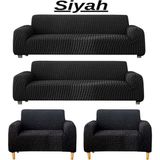 3+3+1+1 Bürümcük Eteksiz, Lastikli, Esnek, Yıkanabilir Koltuk, Kanepe, Çekyat Takımı Örtüsü/kılıfı - Siyah - 180 x 230 cm