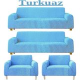3+3+1+1 Bürümcük Eteksiz, Lastikli, Esnek, Yıkanabilir Koltuk, Kanepe, Çekyat Takımı Örtüsü/kılıfı - Turkuaz - 180 x 230 cm