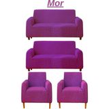 3+3+1+1 Bürümcük Koltuk Takımı Örtüsü. Boydan Eteksiz Streç Esnek Lastikli Çekyat Kanepe Kılıfı - 180 x 230 cm - Mor