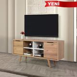 3321 Sina 130 Cm ( Ahşap Ayaklı , Metal Kulplu) Tv Ünitesi , Sepet - Beyaz , Tv Sehpası , Salon