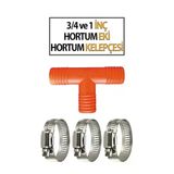 3/4 - 1'İnç T Hortum Eki Ve 3 Adet Kelepçe
