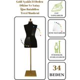 34 Beden Iğne Batabilen Terzi Mankeni Prova Mankeni Sünger Manken Gold Ayaklı Siyah Kumaş Po-01