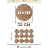 34 cm Çap 12 Adet Supla Amerikan Servis Runner MDF Duralit Magnet Altı Ahşap 3 mm (2,7 mm) Kalınlık