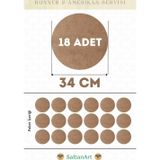 34 cm Çap 18 Adet Supla Amerikan Servis Runner MDF Duralit Magnet Altı Ahşap 3 mm (2,7 mm) Kalınlık
