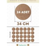 34 cm Çap 24 Adet Supla Amerikan Servis Runner MDF Duralit Magnet Altı Ahşap 3 mm (2,7 mm) Kalınlık
