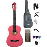 3/4 Yaş Pembe Klasik Gitar Kılıfı ve Aksesuar Seti - Ahşap - Bej - Siyah - Seçenek 1