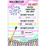 342 ADET Temalı Okul Etiketi Sticker Kalem Etiket Defter Etiket Kişiye Özel İsim Etiket Çok Renkli