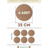 35 cm Çap 6 Adet Supla Amerikan Servis Runner MDF Duralit Magnet Altı Ahşap 3 mm (2,7 mm) Kalınlık