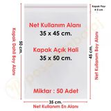 35 Cm X 50 Cm. Şeffaf Bantlı Jelatin - Yapışkanlı Poşet - 50 Adet