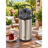 3,5 Litre Paslanmaz Çelik Inox Gövde Pompalı Termos-12 Saat Sıcak 24 Saat Soğuk Tutma Özellikli Büyük Boy Termos 38x17cm