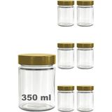 350 ml Kavanoz Metal Derin Kapaklı 350 cc Şeffaf Reçel, Marmelat Cam Kavanoz Deep 6 Adet (Altın