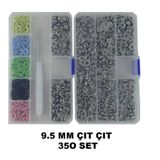 350 SET 9.5 MM Karışık Renkli Metal Çıt Çıt ve Saklama Kutusu