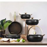 3529 9 Parça Meridian Granit Tencere Tava Seti 152.3529.SIYAH.GOLD - 20 - 24 - 28 - 28 - 28 Cm