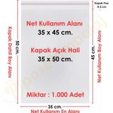 35X45+5 Cm. (35X50) 1.000 Adet Şeffaf Bantlı Yapışkanlı Jelatin Poşet