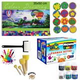 35X50 Resim Defteri + 6X25 Ml Parmak Boyası Baskı Seti Ponpon Fırçalı Set (Yıkanabilir)